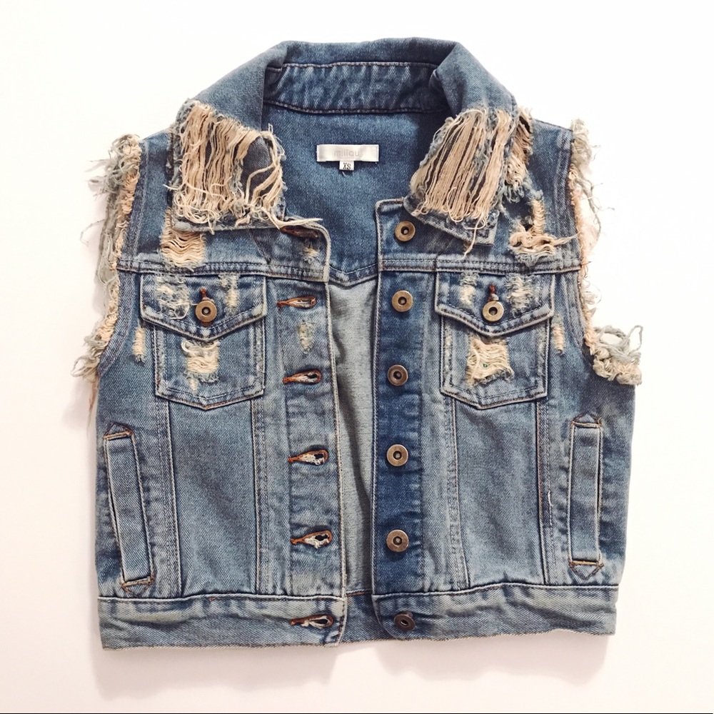 LF Millau distressed denim vest
