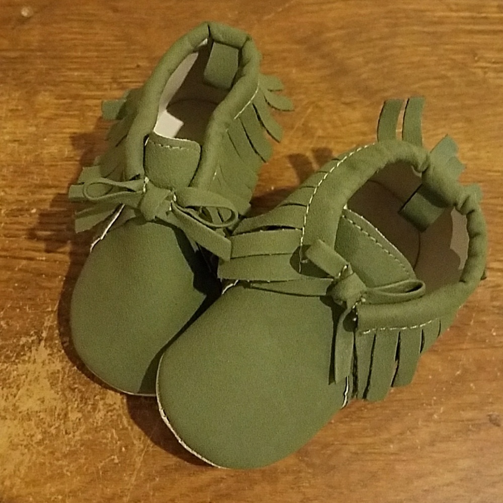 Green baby moccasins