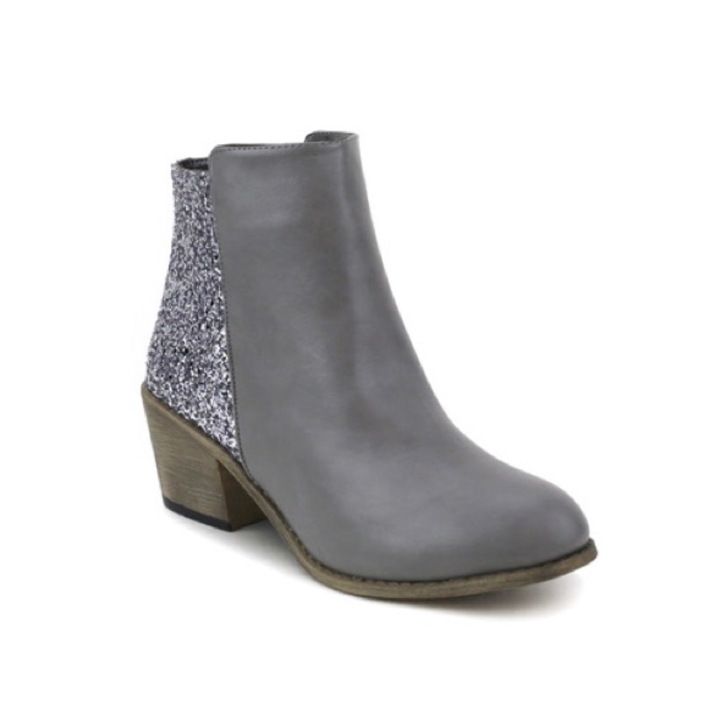 Ladies low chunky heels booties with glittery back - Picture 3 of 8
