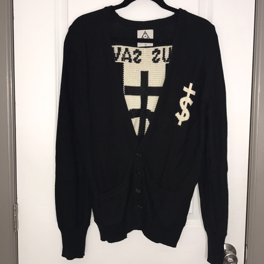 Jesus saves I spend cardigan