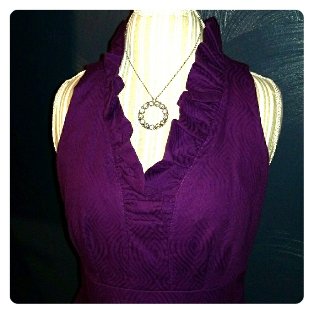 Ruffle Neck Plum Dress - 10