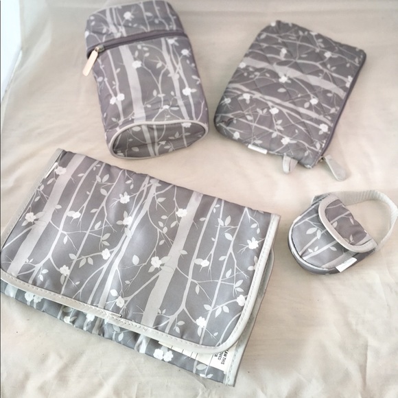 Laura Ashley 4 Piece Tote Diaper Bag - Gray Floral