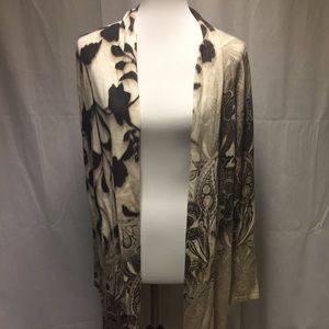 Chico's long, patterned cream cardigan shall NWT