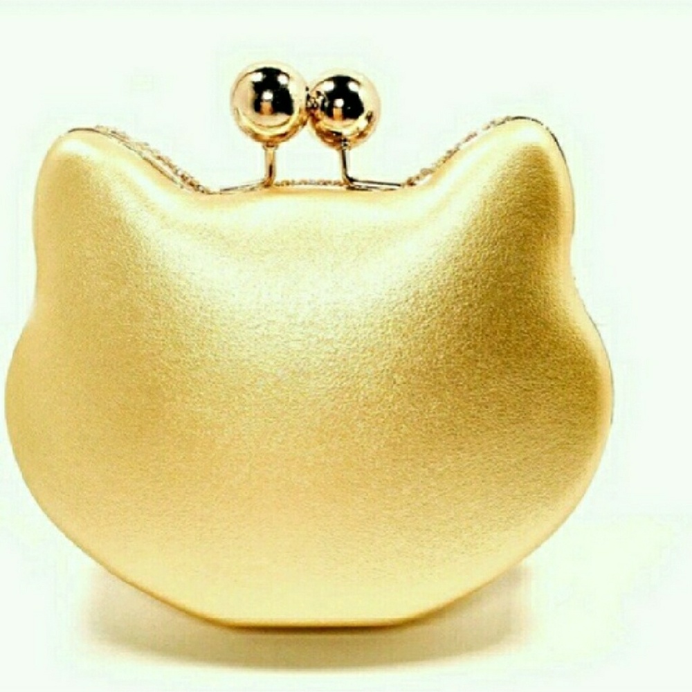 Rhinestone cat clutch in gold - Picture 3 of 4