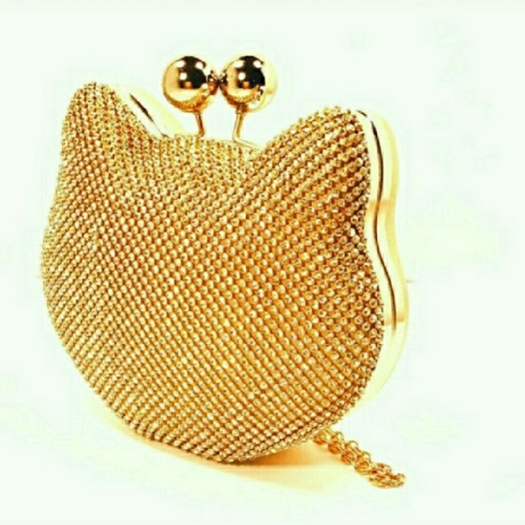 Rhinestone cat clutch in gold - Picture 2 of 4