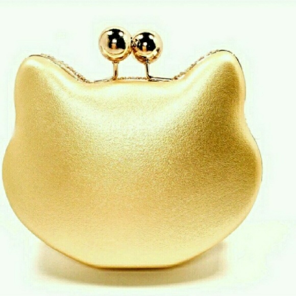 Rhinestone cat clutch in gold - Picture 3 of 4