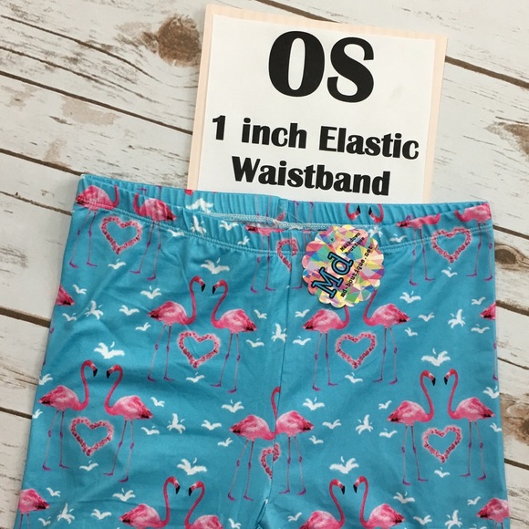 Flamingo Hearts OS Blue Pink Leggings NWT - Picture 3 of 4