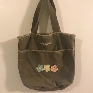 Life is Good Canvas Flowered Tote w Frayed Edges