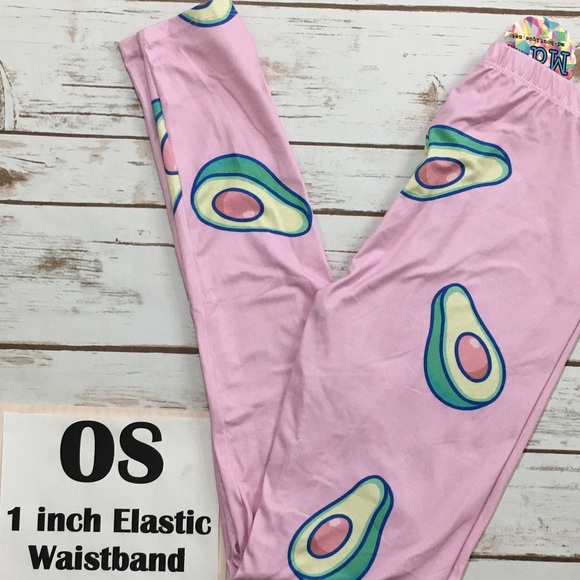 Pink Green Avocado Food Leggings OS NWT - Picture 1 of 4