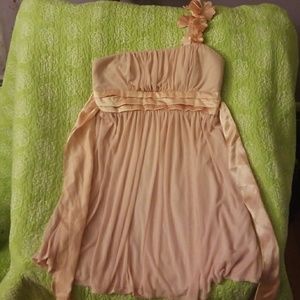 Light pink empire, one shoulder dress.