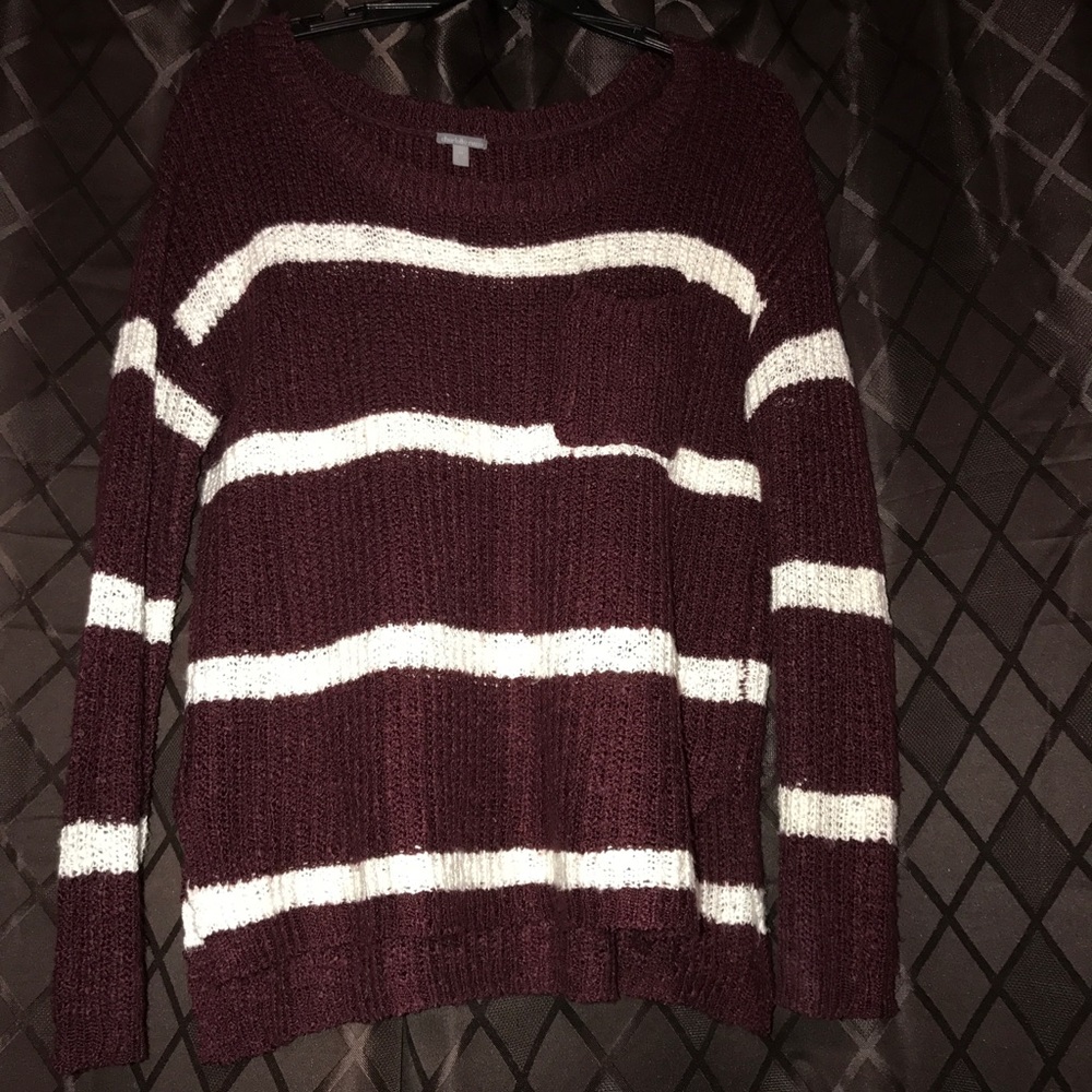 Maroon and White Striped Sweater
