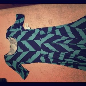 Lularoe XL Nicole navy and aqua dress NWT