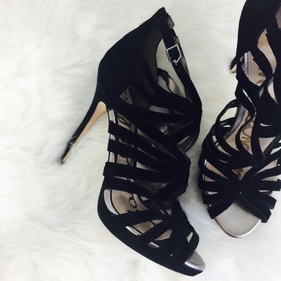 Sam Edelman 'Eve' Black Suede Caged Heel - Picture 2 of 7