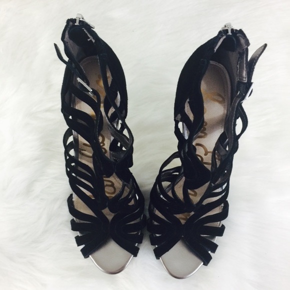 Sam Edelman 'Eve' Black Suede Caged Heel - Picture 3 of 7