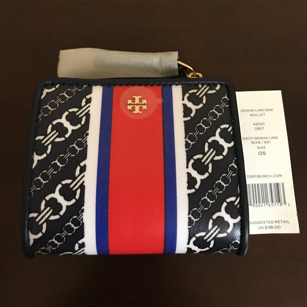 Tory Burch Gemini Link-Mini Wallet. Navy