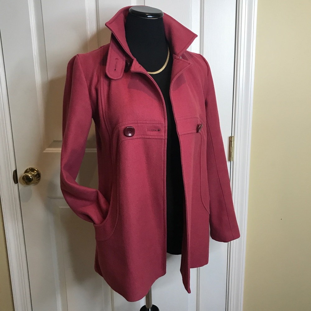 Red Funnel Neck A-Line Coat