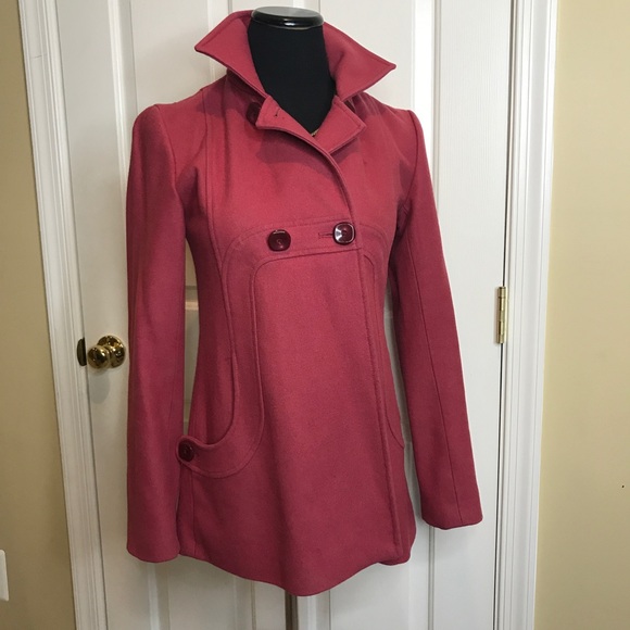 Red Funnel Neck A-Line Coat - Picture 2 of 5