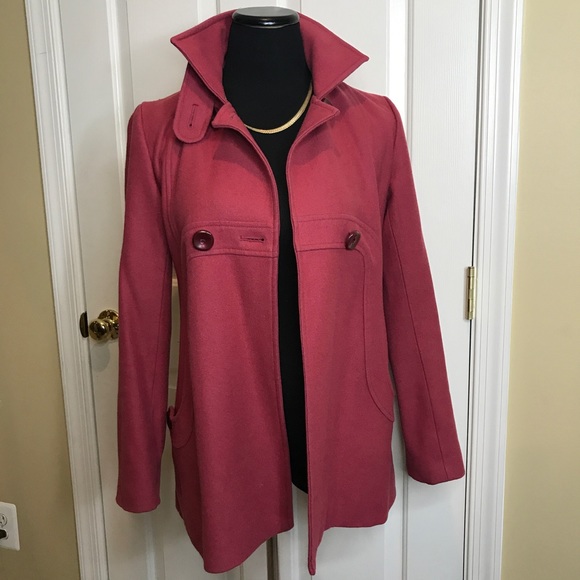 Red Funnel Neck A-Line Coat - Picture 3 of 5