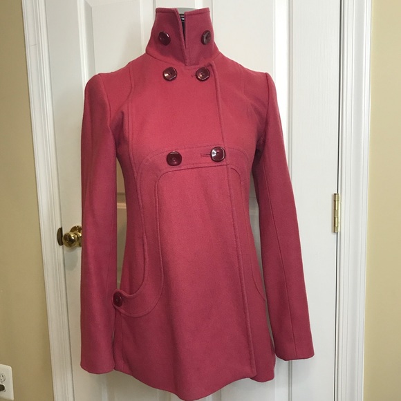 Red Funnel Neck A-Line Coat - Picture 4 of 5