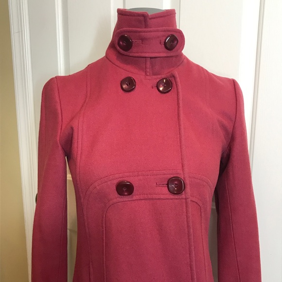 Red Funnel Neck A-Line Coat - Picture 5 of 5