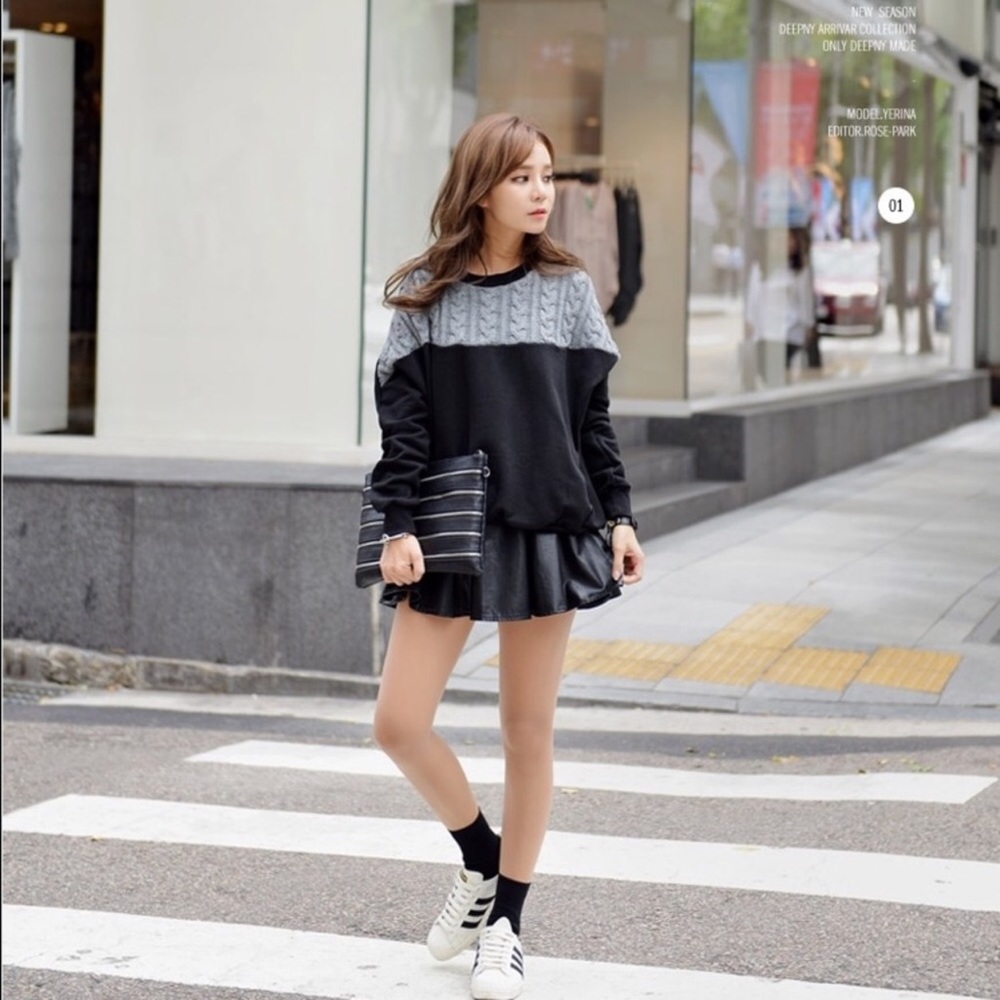 Inset Cable Knit Sweatshirt (Made in S. Korea)