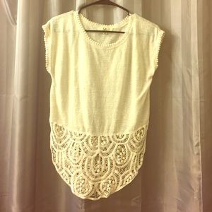 Cream festival shirt with lace trim