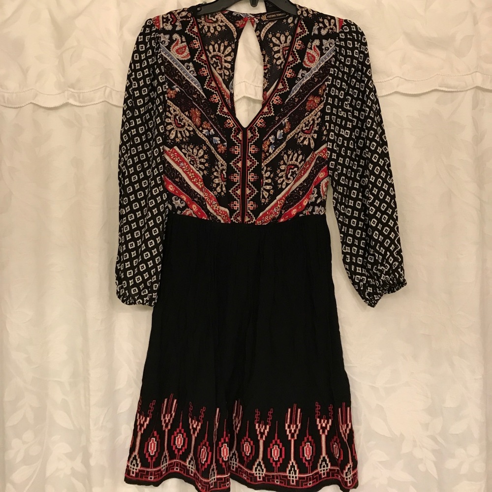 3/4 Sleeve Printed and Embroidered Dress