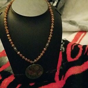 Simple beaded Stone necklace with pendant