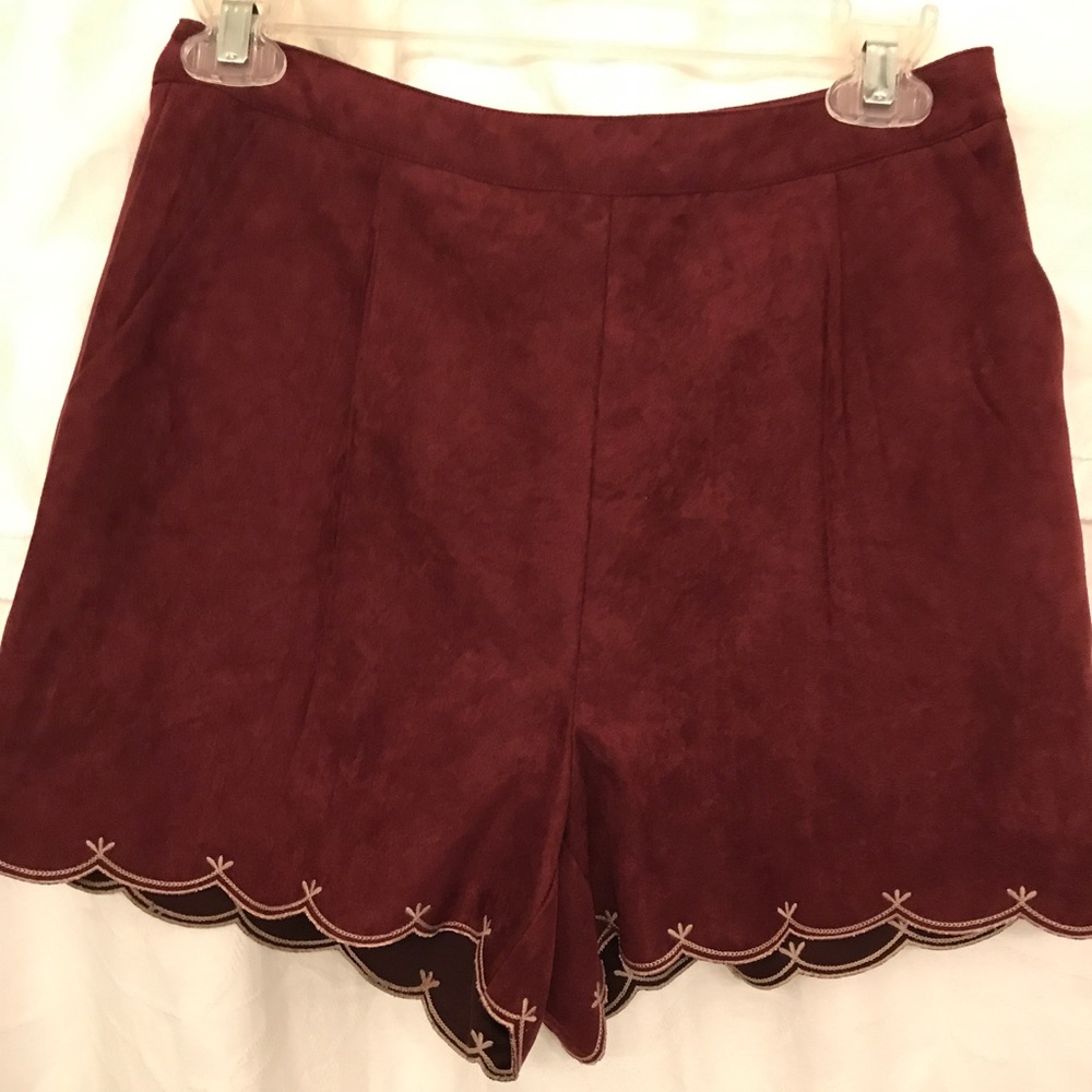 Hi-Waist Suede Scalloped Shorts