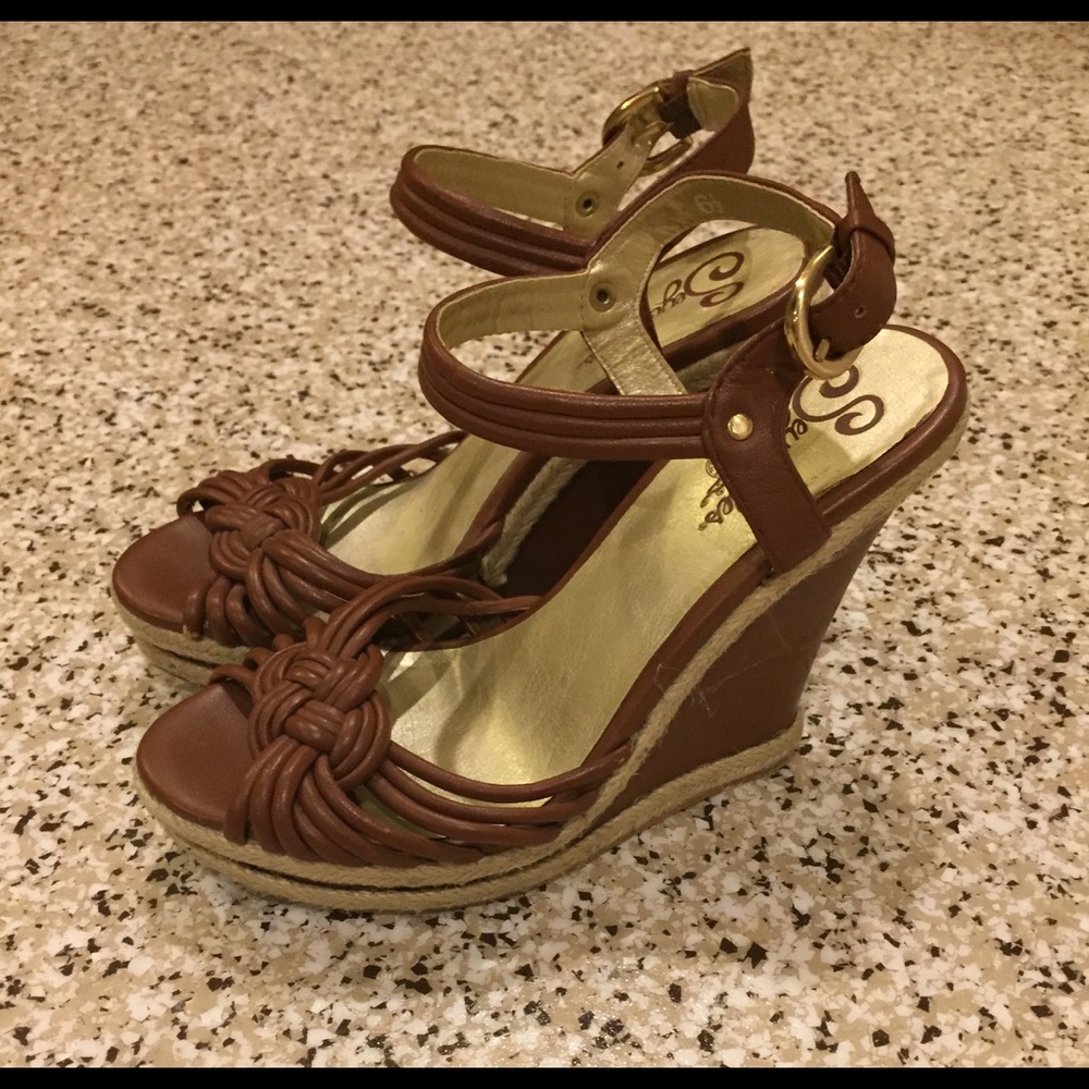 Seychelles brown leather sandals wedges size 6 1/2