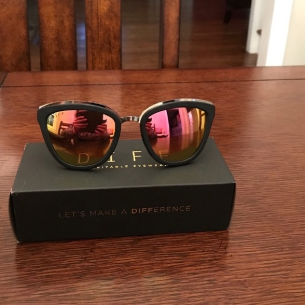 New DIFF eyewear Rose matte black pink sunglasses