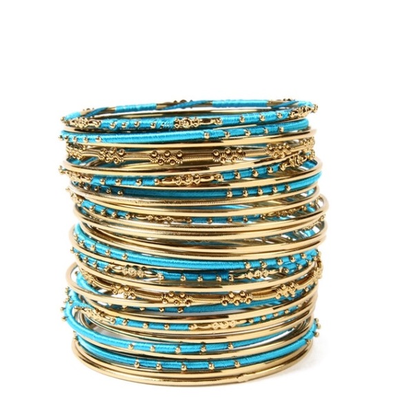 Amrita Singh Jewelry - Set of 34 turquoise and gold bangle bracelets