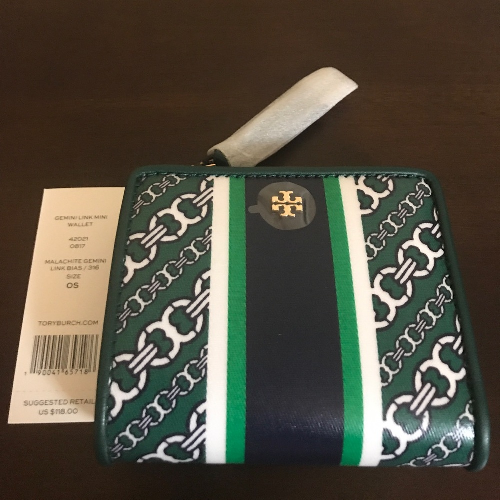 Tory Burch Gemini Link Mini Wallet /Malachite.