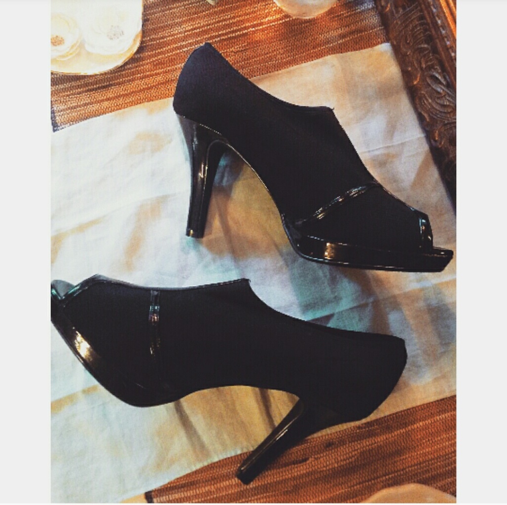 Peep Toe Black Ankle Boot Heels