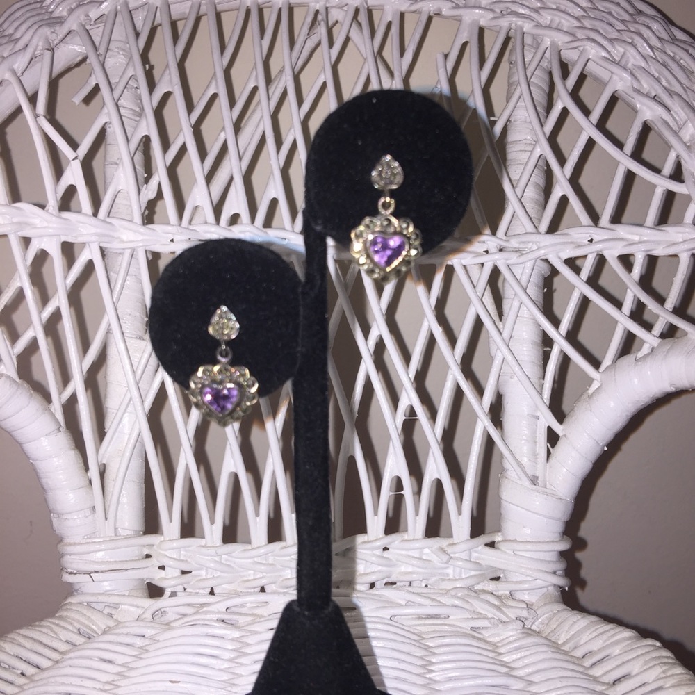 Silver heart & amethyst earrings.