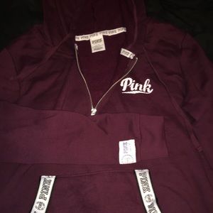 Pink 3/4 zip pullover hoodie