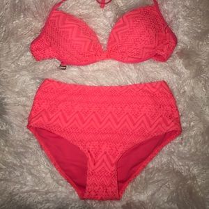 Neon pink Coral high waist bikini