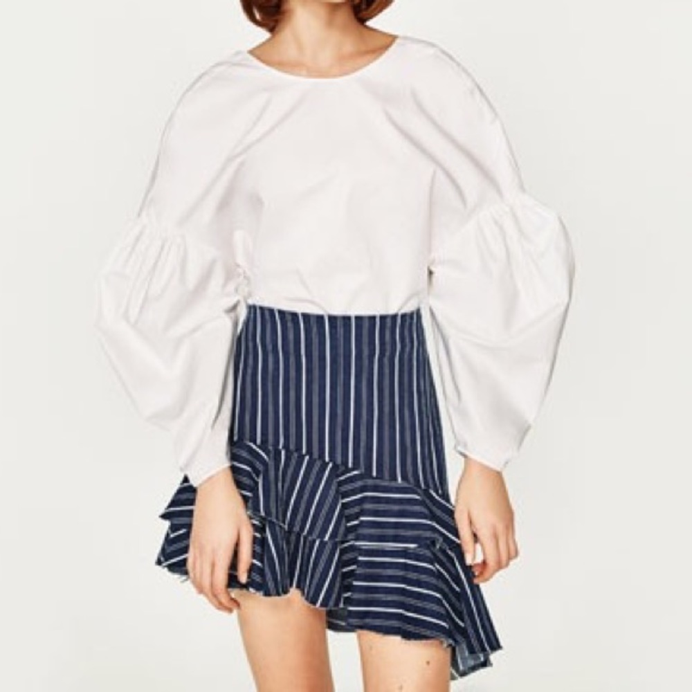 Zara Trafaluc TRF Striped Denim Skirt With Frills