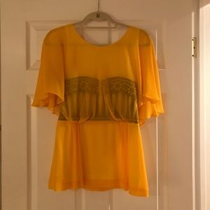 Yellow Chloe silk top with button detail and front