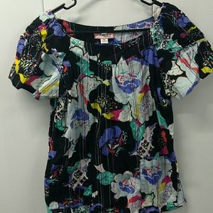 Koi black and purple flowers nurses scrub top