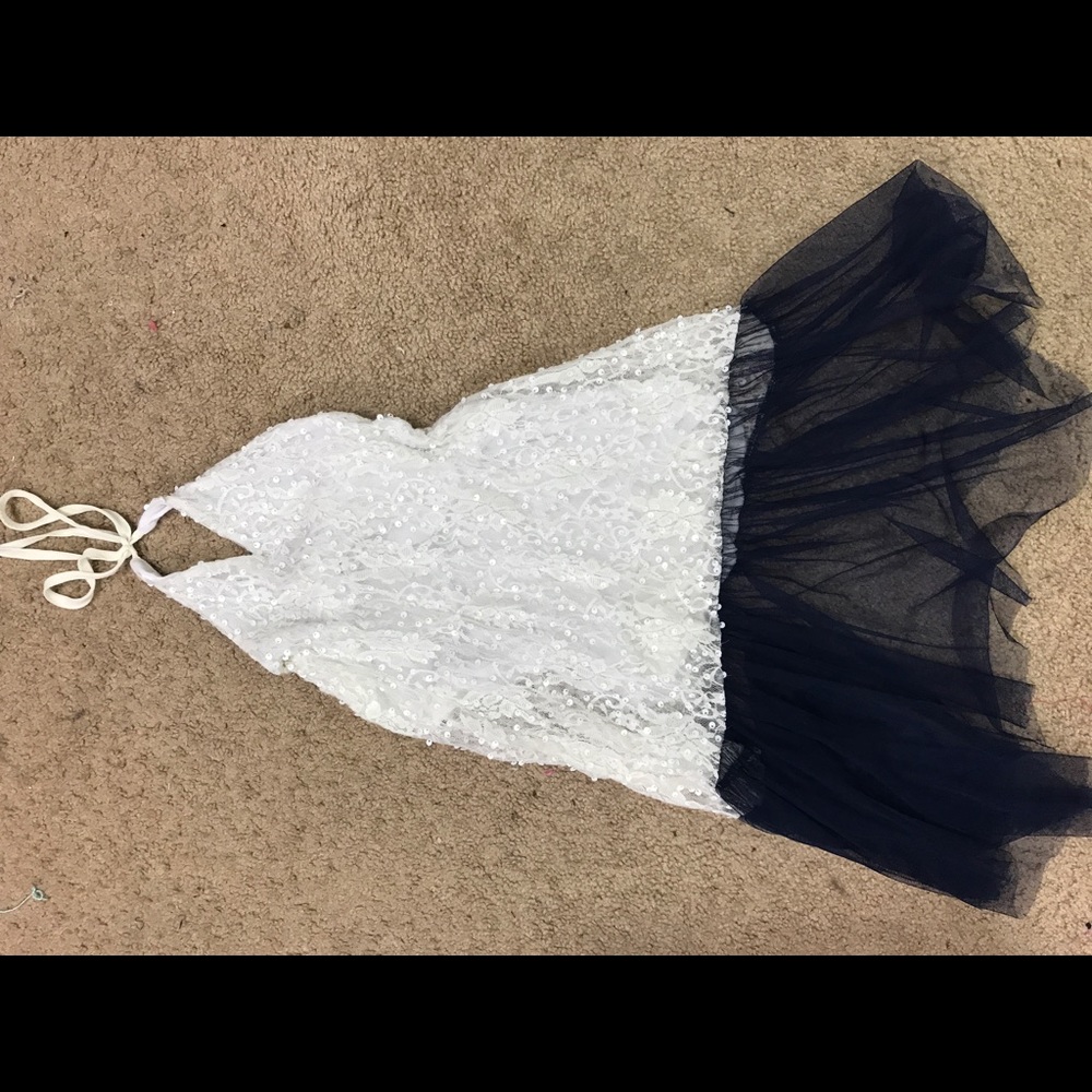Girls boutique white sequin and navy tulle dress