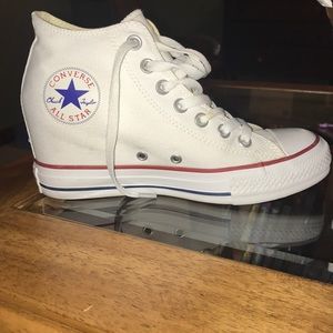 High top wedged white converse