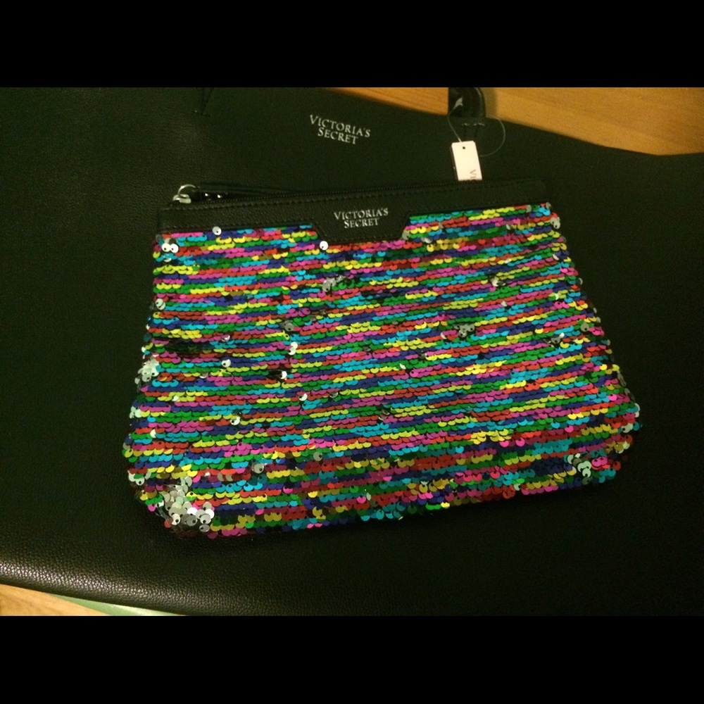 Victoria's Secret black tote bag w sequin makeup