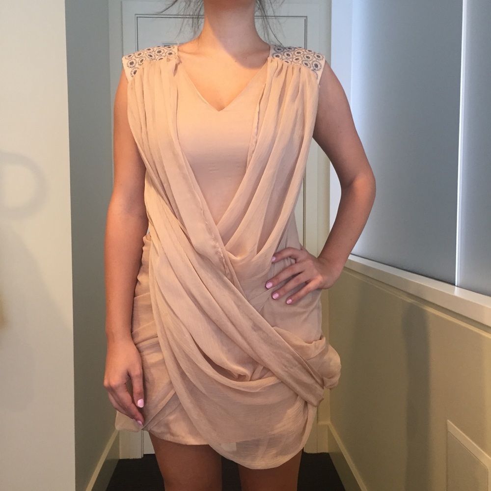 Ark & co unique nude chiffon wrap dress