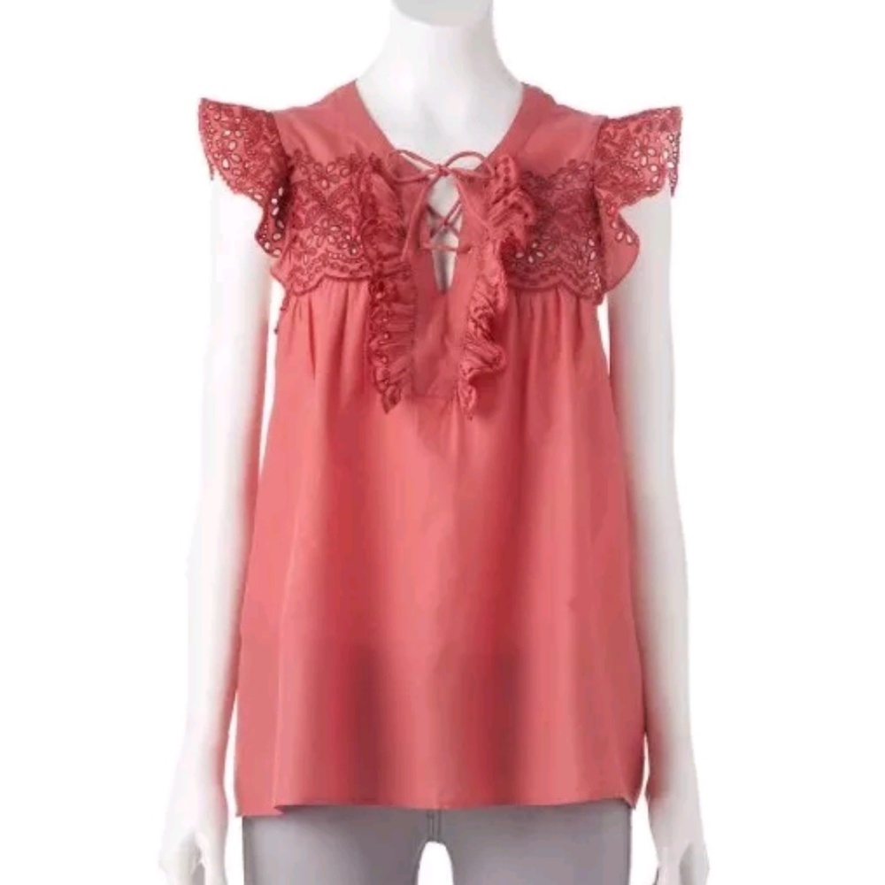 LC Lauren Conrad Lace up Peasant Blouse