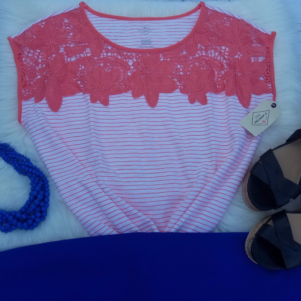 NWT St. John's Bay Stripped Top with Lace Collar
