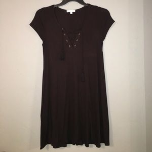 Lace up black tee shirt dress