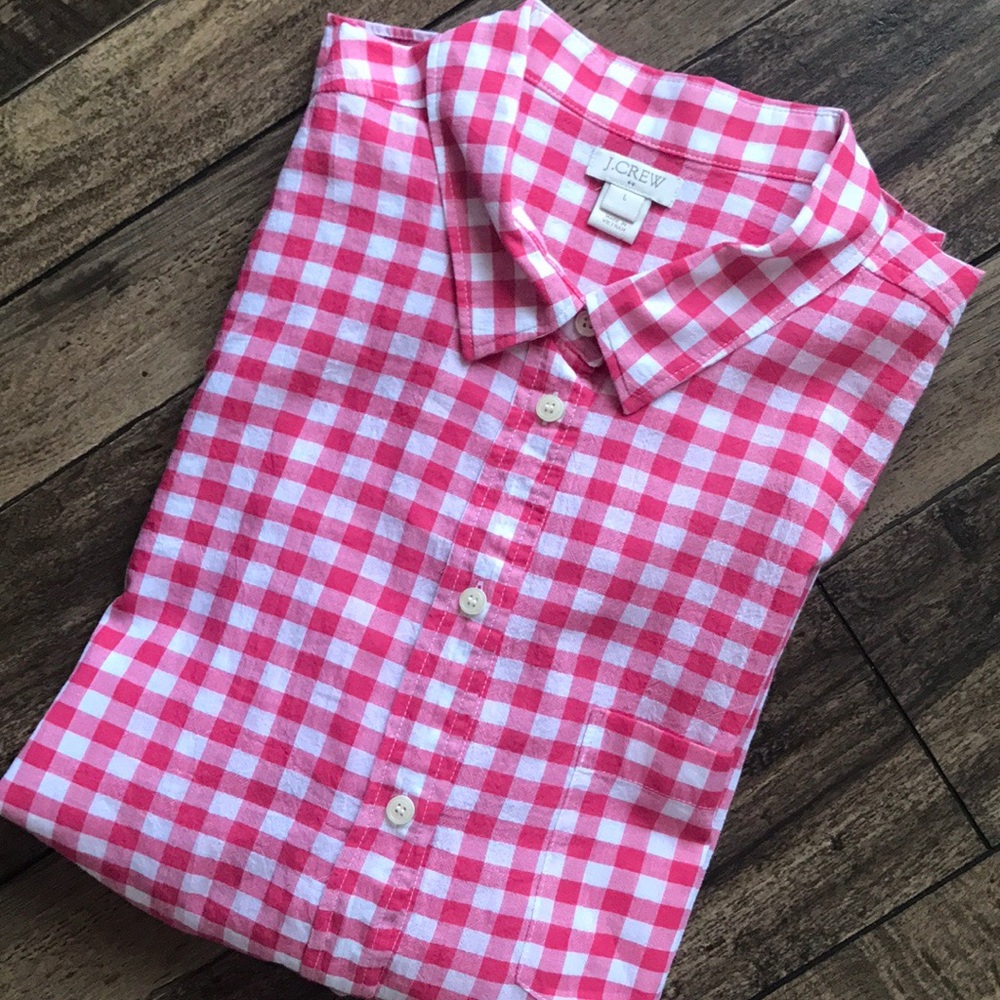 J. Crew Pink & White Gingham Button Down