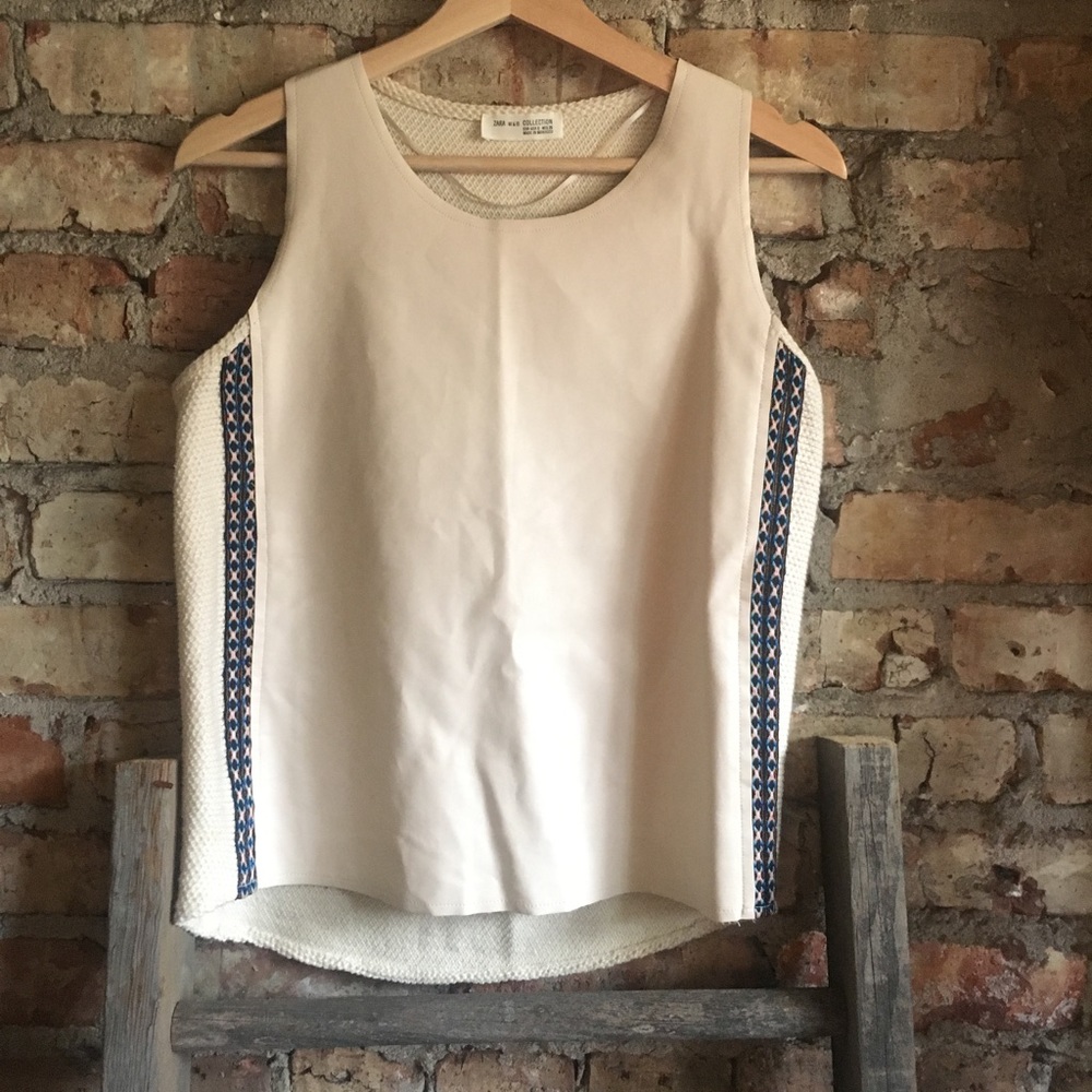 Zara W & B collection Faux leather knit back tank