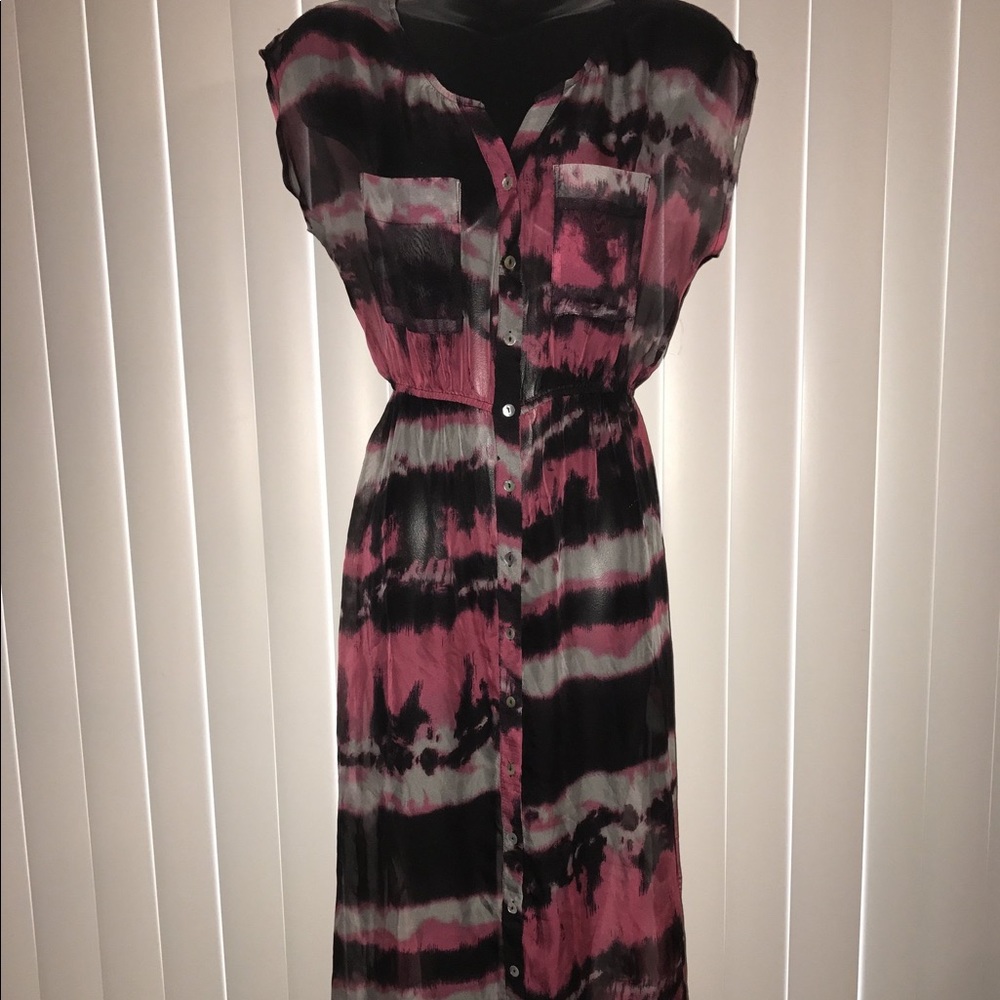 AKUALANI SHEER TYE DYE BUTTON MAXI DRESS